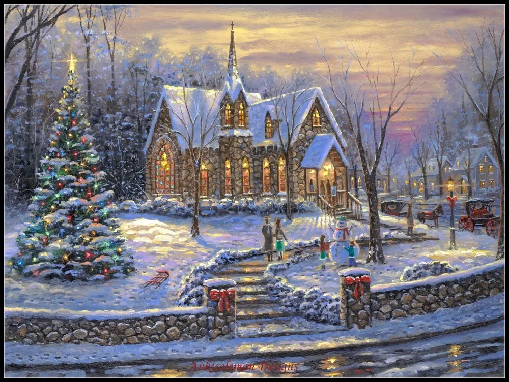 

Needlework for embroidery DIY DMC Color Quality - Counted Cross Stitch Kits 14 ct Oil painting - Church Bells of Christmas