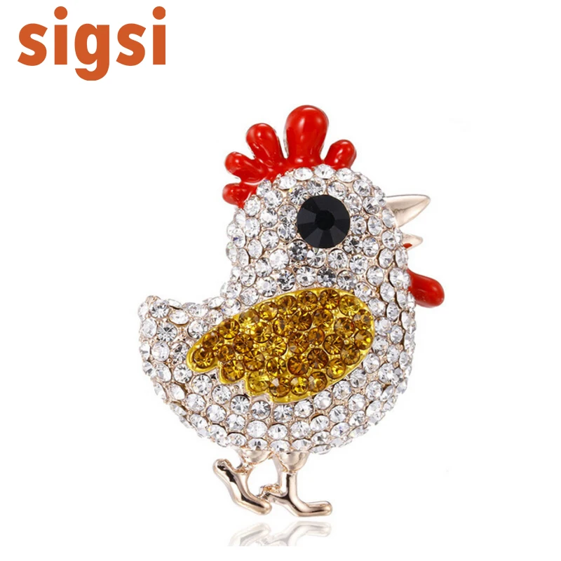 

100pcs/ Gold Tone Lovely Little Chick Chicken Dress Collar Suit Sweater Decoration Women Rhinestone Crystal Hijab Pin Brooch