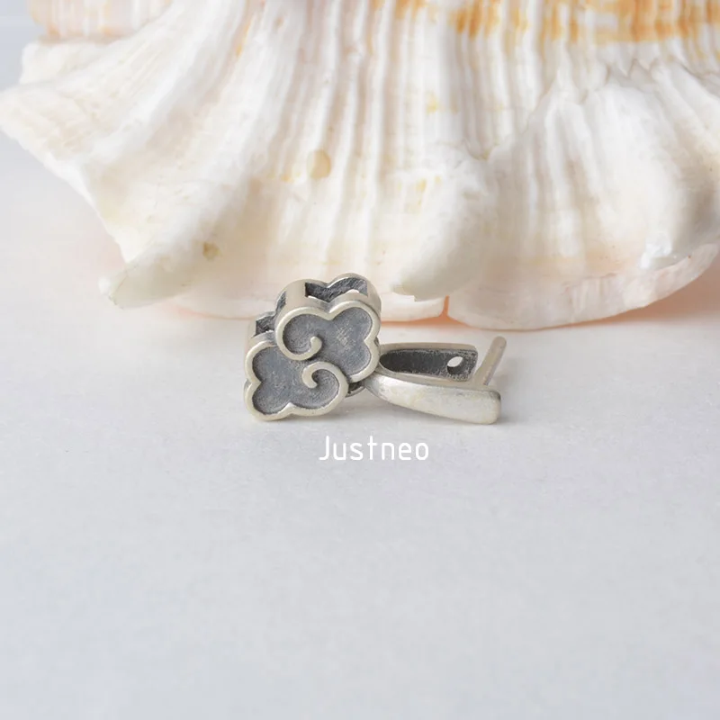 Solid 925 sterling silver Cloud pendant clasp connector, Thai Silver pinch bail for necklace & pendant silver jewelry
