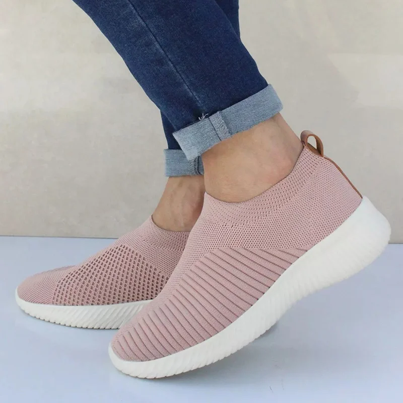 Tênis de meias de tricô para mulheres, sapatos baixos, sapatos plus size, sapatos de caminhada, primavera, verão