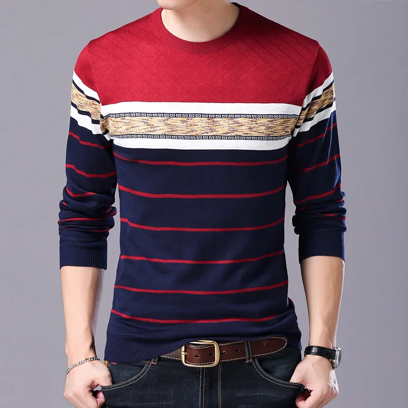 Liseaven Men Sweater O-Neck Casual Striped Sweaters Autumn Winter Brand Mens Pullovers