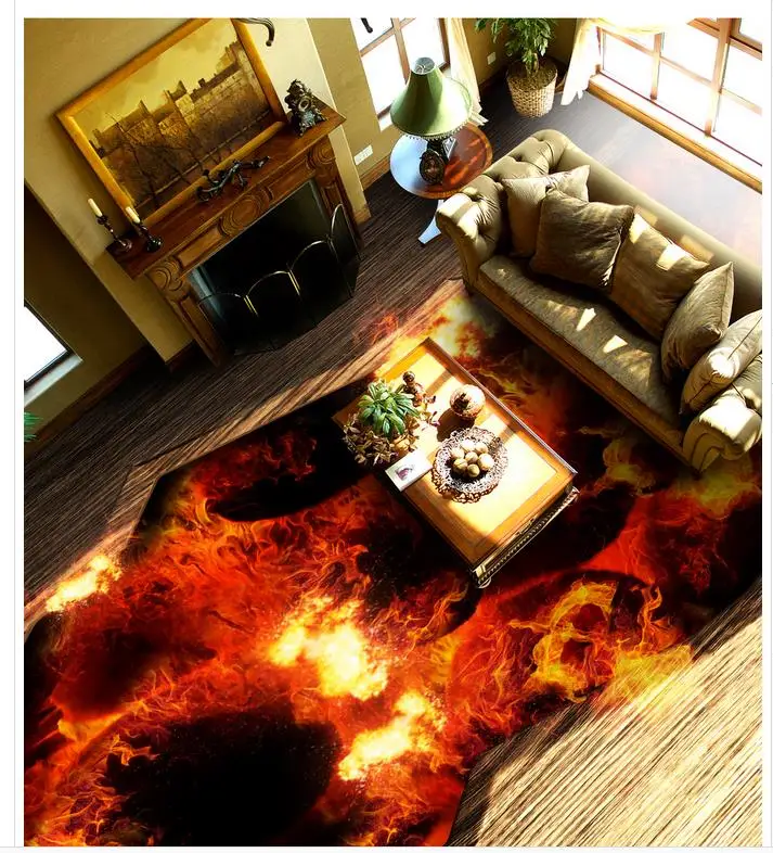 

Home Decoration fire Custom Photo self-adhesive 3D floor PVC waterproof floor 3D room wallpaper floor