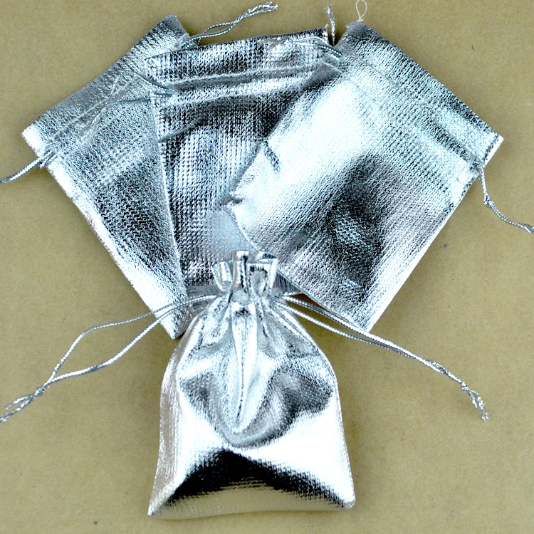 Hot Sale 100pcs/lot Silver Satin Gift Bag 7x9cm Small Wedding Christmas Charms Jewelry Packaging Bags Cute Drawstring Pouch