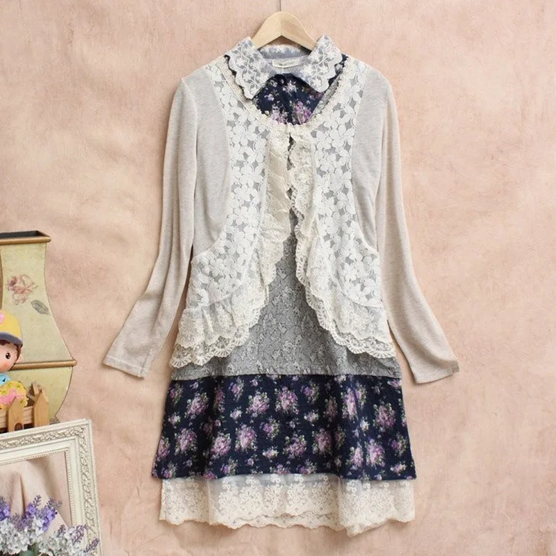 Spring Mori Girl Sweet Shirt Women Crochet Lace Ruffle Cute Long Sleeve Embroidery Cotton Linen Female Blusas Cardigan U053