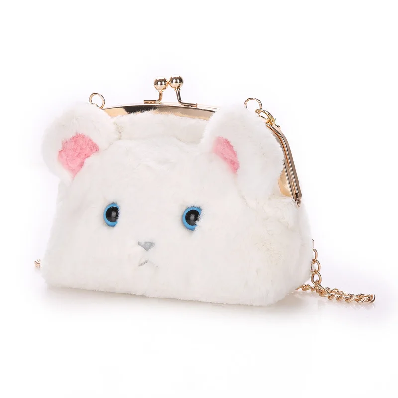 Winter New Fashionable Female Bag Hair Chain Cute Cartoon Fuzzy Kitten Designer Bags Famous Brand Women Bags 2022