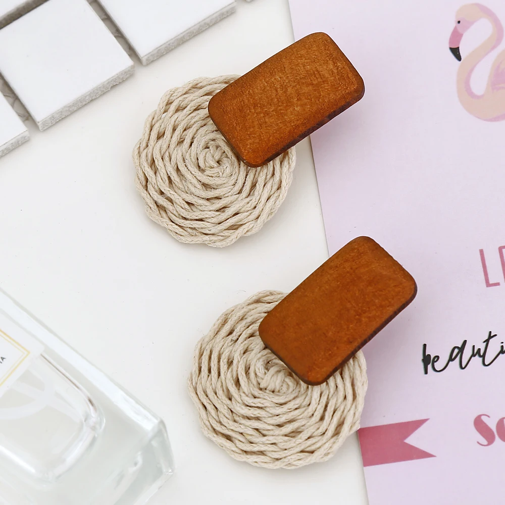 YAOLOGE 2019 Vintage Rattan Wooden Drop Earrings Handmade Geometric Bamboo Round Party Statement For Women Bar Jewelry Wholesale