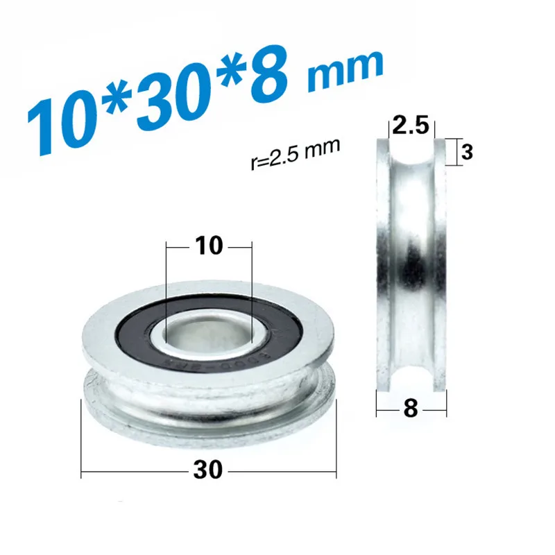 1pcs 10*30*8mm U-groove bearing pulley with grooved non-standard concave wheel, guide wheel for 5mm diameter wire rope/track