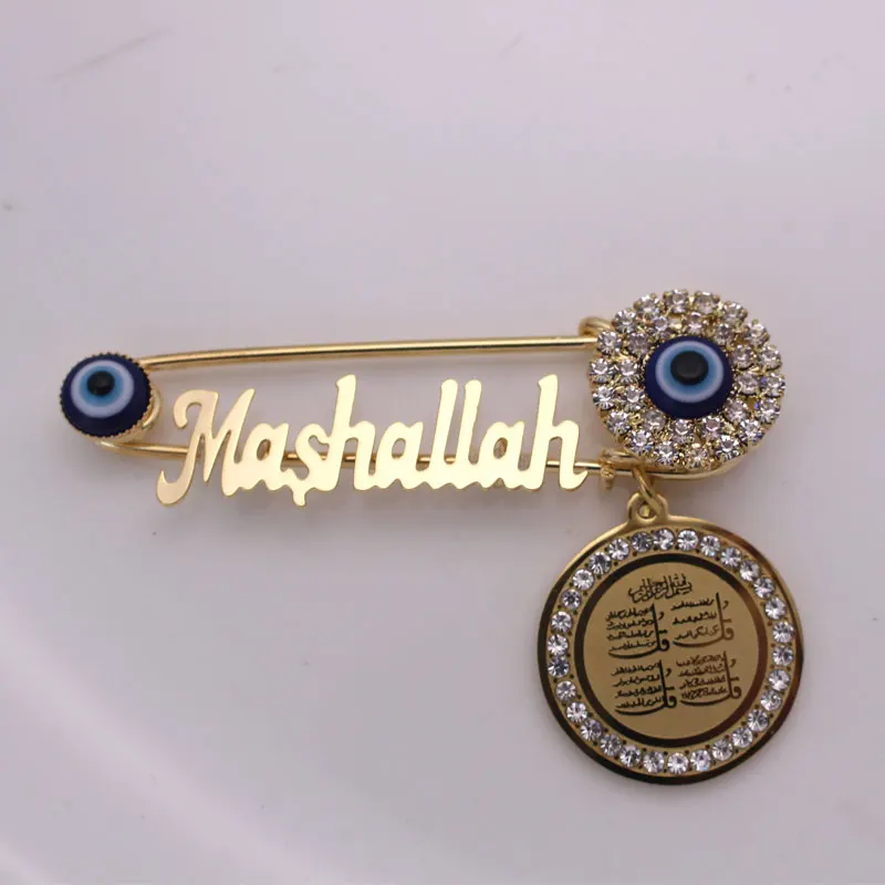 turkish evil eye four Qul suras Mashallah Stainless steel brooch islam muslim baby pin