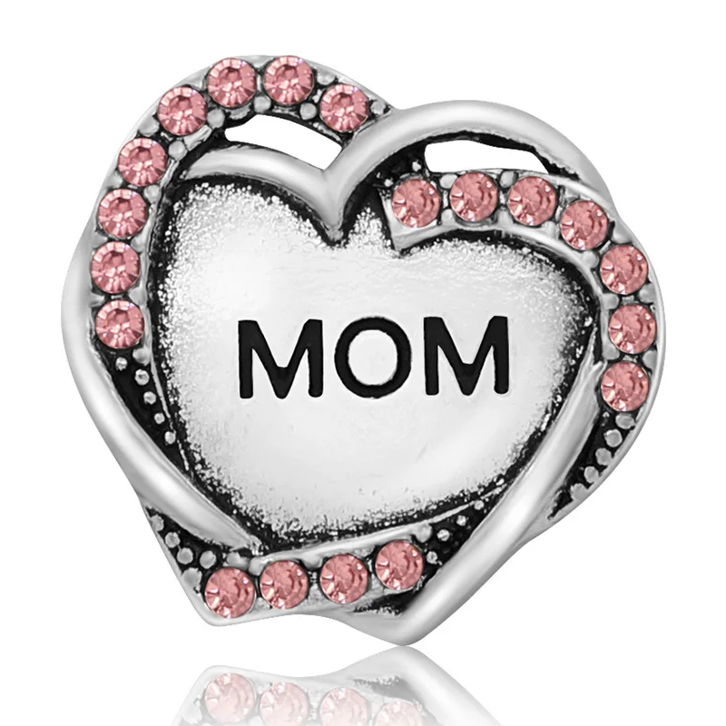 New Elegant beauty hearts rhinestone MOM love Metal 18mm snap buttons KZ3184 for DIY snap pendants jewelry charm wholesale