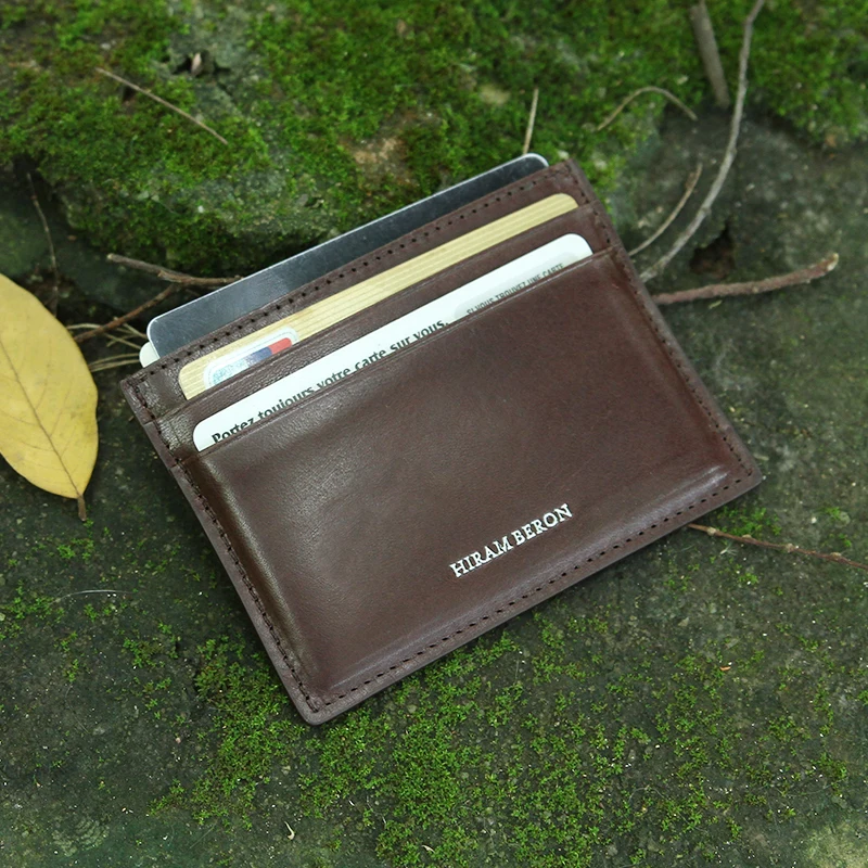 

Hiram Beron Genuine Leather Card Holder Men Mini Wallet Vegetable Tanned Leather Customized Solid Business Credit Card Holder