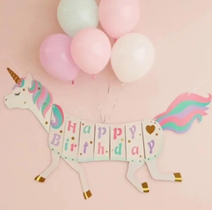 Unicorn Paper flag Happy Birthday Banner Wedding horse flag Kids Children Baby Bunting Adult Party Supplies Decorations SN1439