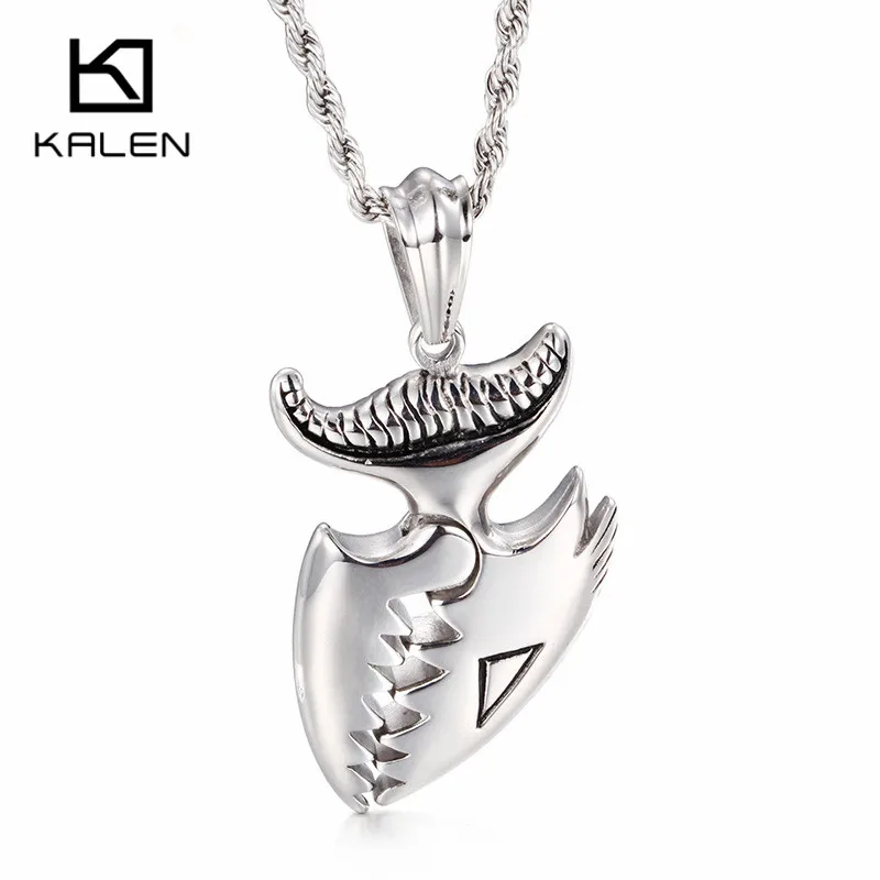 

Kalen New Men Punk Necklace Novelty Jewelry Wholesale Stainless Steel 60mm Ferocious Shark Pendant & Necklace 2018