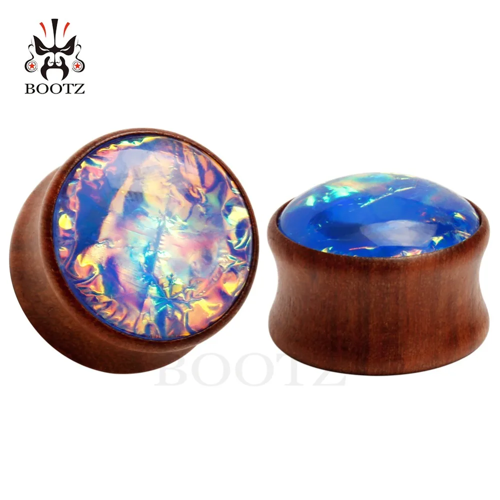 

Kubooz New Colorful wood gem ear piercing gauges body jewelry ears tunnel and plugs with high quality sell by pair 2pcs lot