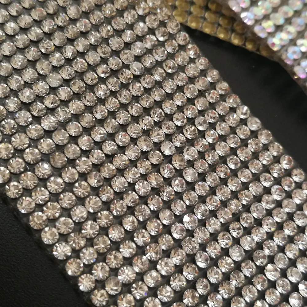 20CM Length Hotfix Glass Crystal AB Rhinestones Chain Trim Bridal Beads Applique Clear Strass Crystals Mesh Banding For Clothes