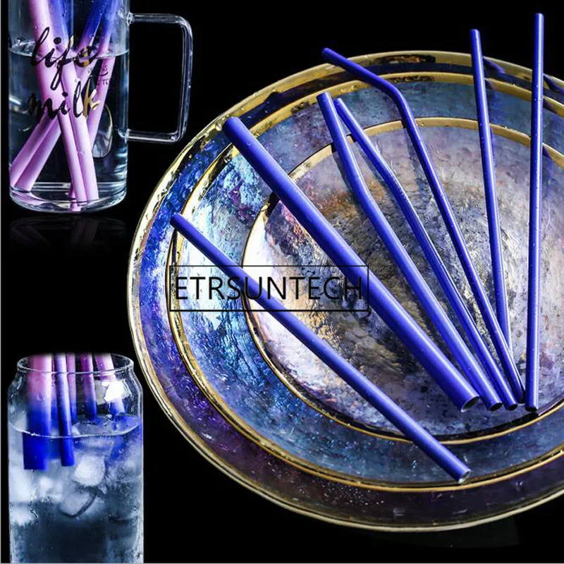 100pcs Stainless Steel Induction Temperature Color Change Straws Reusable Metal Drinking Straws Bar Accessories