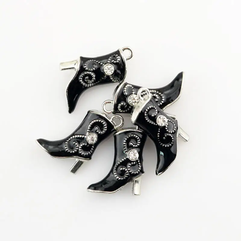 10Pcs/lot Black Boots Metal Charms 16x20mm Silver Tone Plated Floating Pendant For Jewelry Making Craft DIY Beads Materials