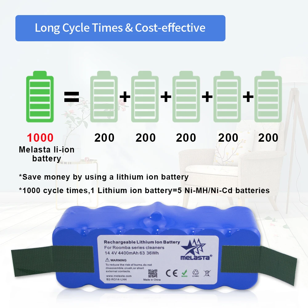 Melasta 14,8 V 4.4Ah/ 5.2Ah литий-ионный аккумулятор для iRobot Roomba 500 600 700 800 Series 550 560 595 650 655 770 780 790 870 880 866