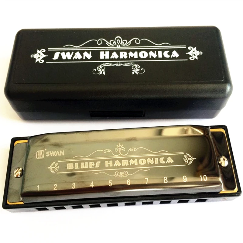 Swan Harmonica 10 Hole Diatonic Blues Harp arpa de boca instrumento musical Mouth Organ Woodwind Musical Instrument gaita