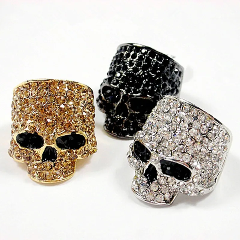 Brand Skull Rings for Men Rock Punk Unisex Crystal Black/Gold Color Biker Ring Male Fashion Jewelry Wholesale