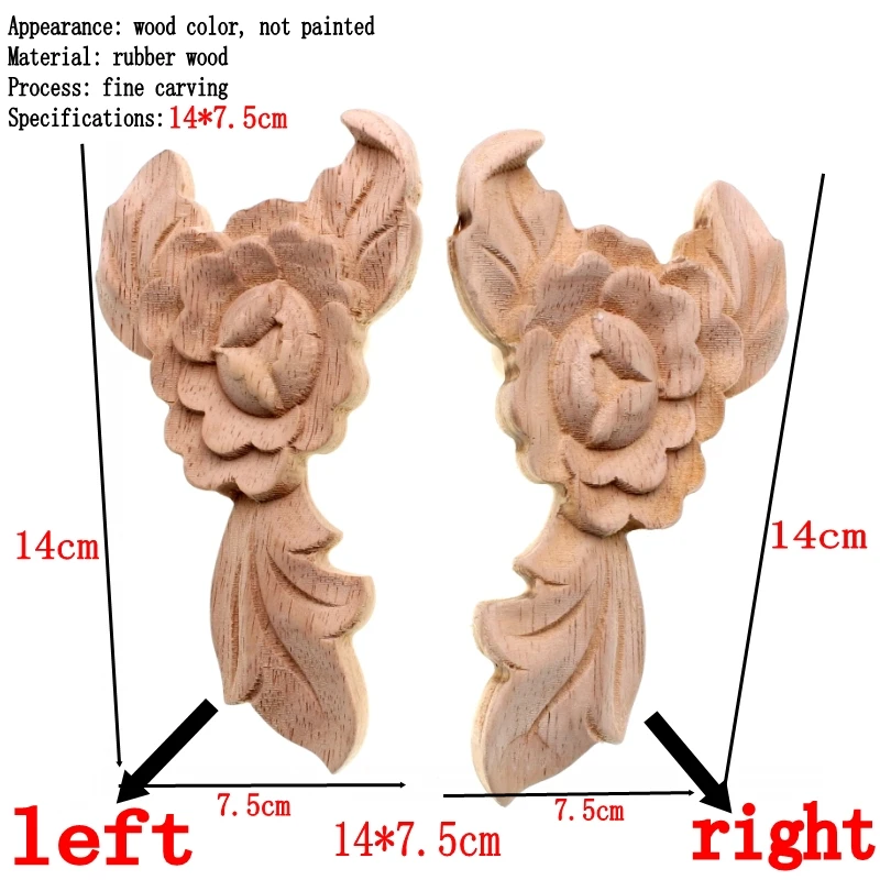 RUNBAZEF Style Exquisite Classic Wood Carved Applique Furniture Vintage Home Decoration Accessories Decor Door Wall Figurine