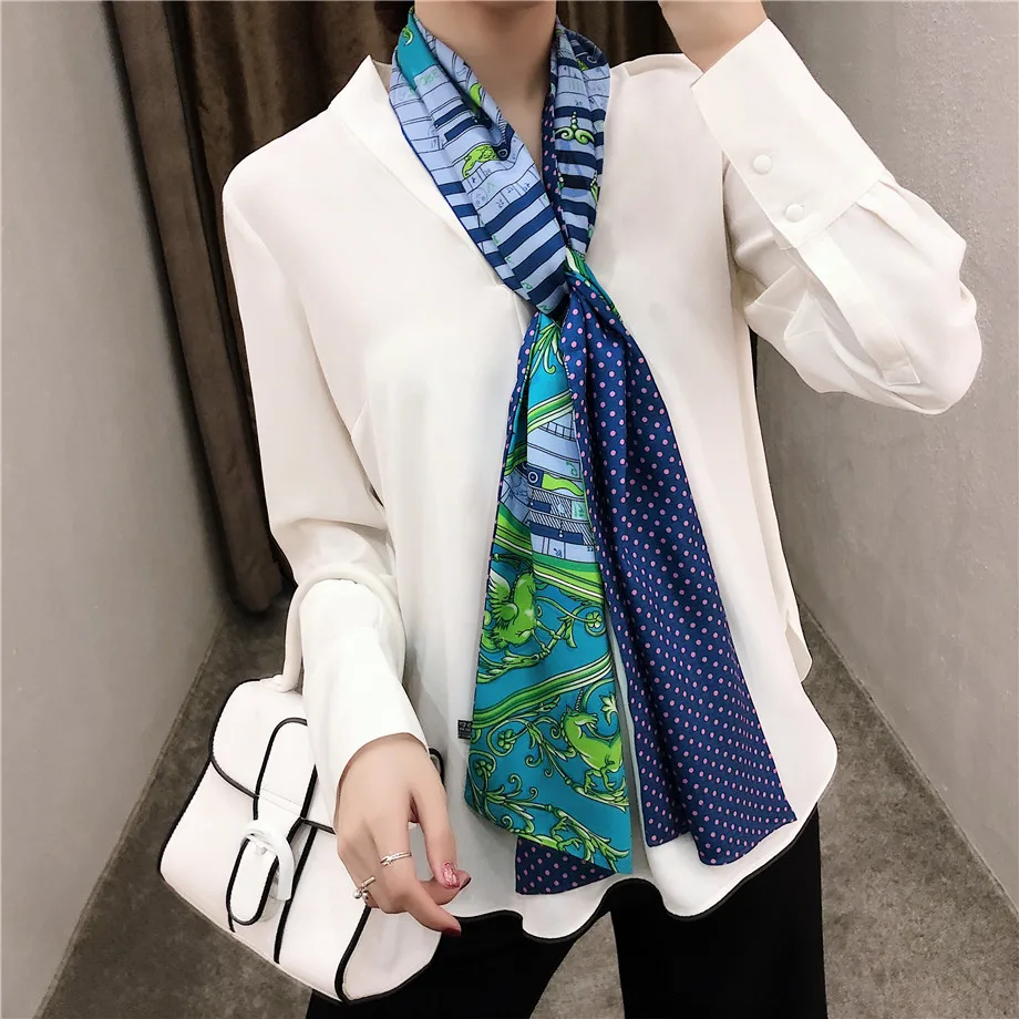 Luxury Brand Double-deck Twill Pegasus Musical Note Print Scarf Women New Design Dot Fashion Neckerchief Silk Scarves For Ladies