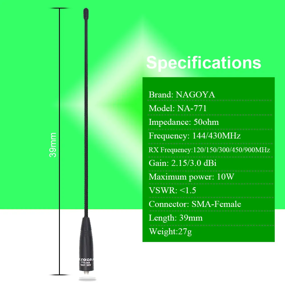 10 шт. 100% оригинал, Nagoya NA-771 двухсторонняя радио антенна SMA женский для BaoFeng UV-5R UV-82 BF-888S UV-9R рация и т. Д.