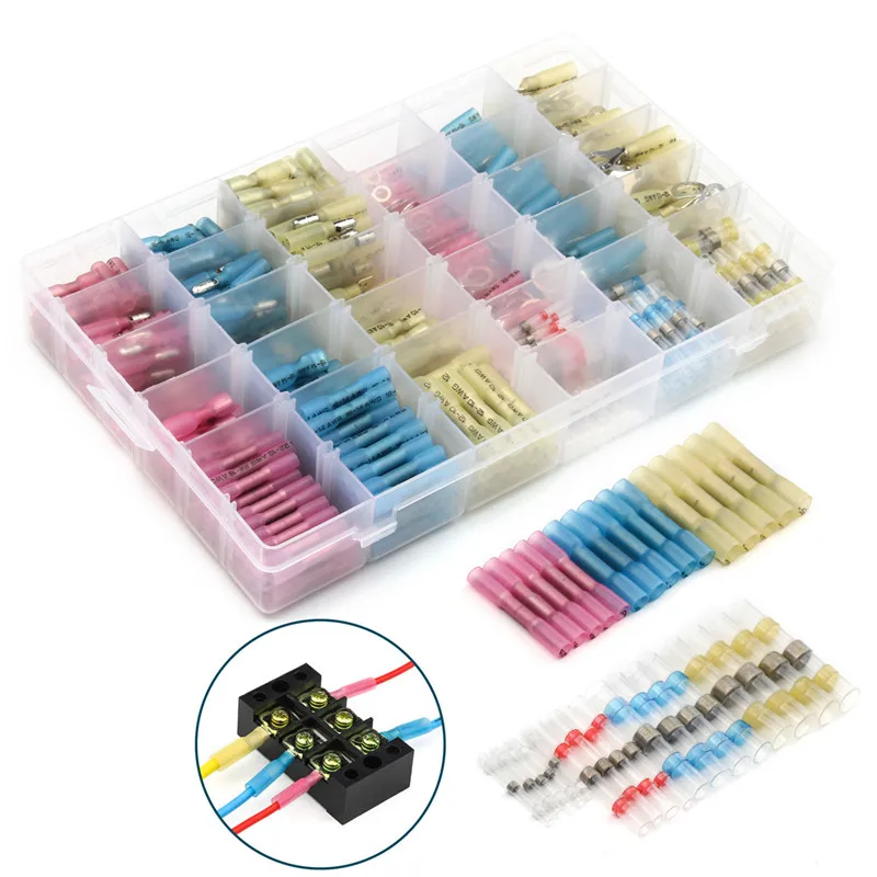 

500PCS Insulated Terminators Waterproof&Seal Cable Wire Terminals Solder Sleeve Butt Crimp Heat Shrink Connectors 5Types Kit