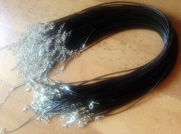 

600pcs/Lot 1.5mm Black Wax Leather Snake Necklace Beading Cord String Rope Wire 45cm+5cm Extender Chain Lobster Clasp