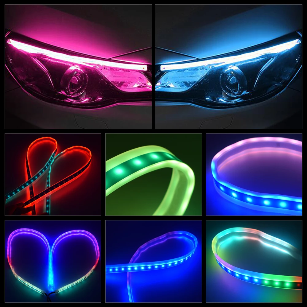 EURS Ultrafine 30cm 45cm 60cm Remote control DRL Flexible LED RGB Turn Signal Lamps Daytime Running Light Tear Strip Car Styling