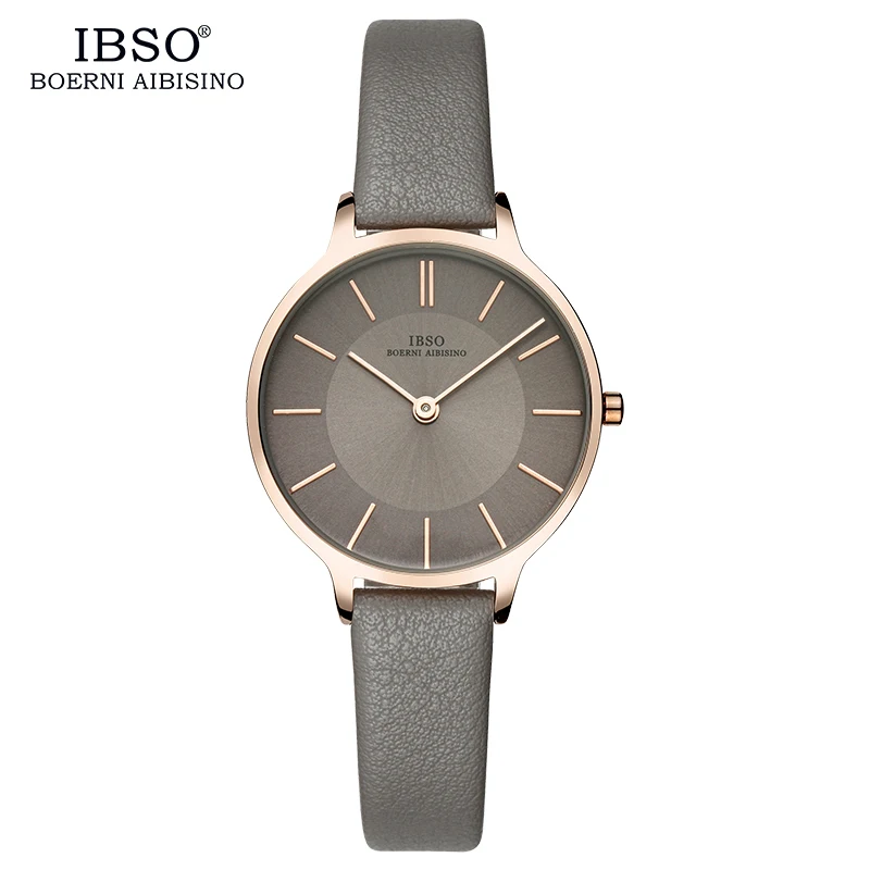 IBSO-Relógio de quartzo ultra fino para mulheres, couro genuíno, relógios femininos, marca de luxo, 8 mm