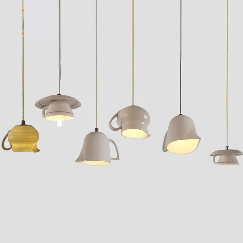 

LED Lamp Originality White Ceramic Cup Droplight Dining Room Coffee Shop Ceramic Lamp Modern Simple pendant light