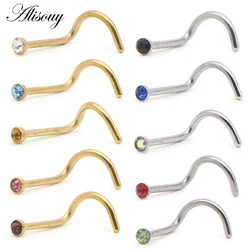 Alisouy 1pc Fashion Stainless Steel Tiny Crystal Rhinestone Nose Studs Hooks Bar Pin Nose Rings Body Piercing Jewelry For Women