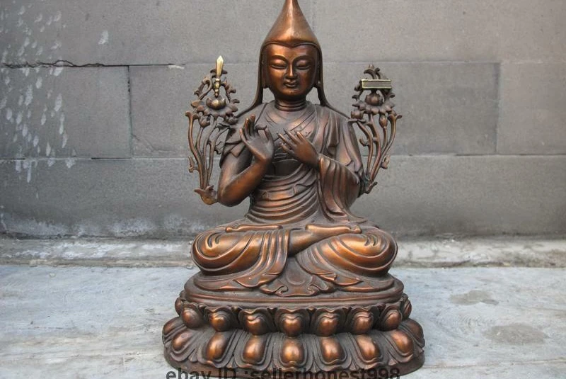 Tibet Buddhism Bronze Tsongkhapa Tsong-kha-pa Guru Buddha Bodhisattva Statue