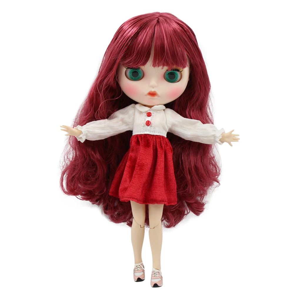 ICY DBS Blyth doll white skin joint body Amaranth hair Carved lips Mate face with eyebrows.No.BL2436