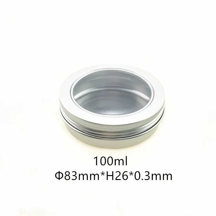 100g 50pcs/lot Refillable empty round aluminum tin cans bottle with window lids,cosmetic container box aluminum jar