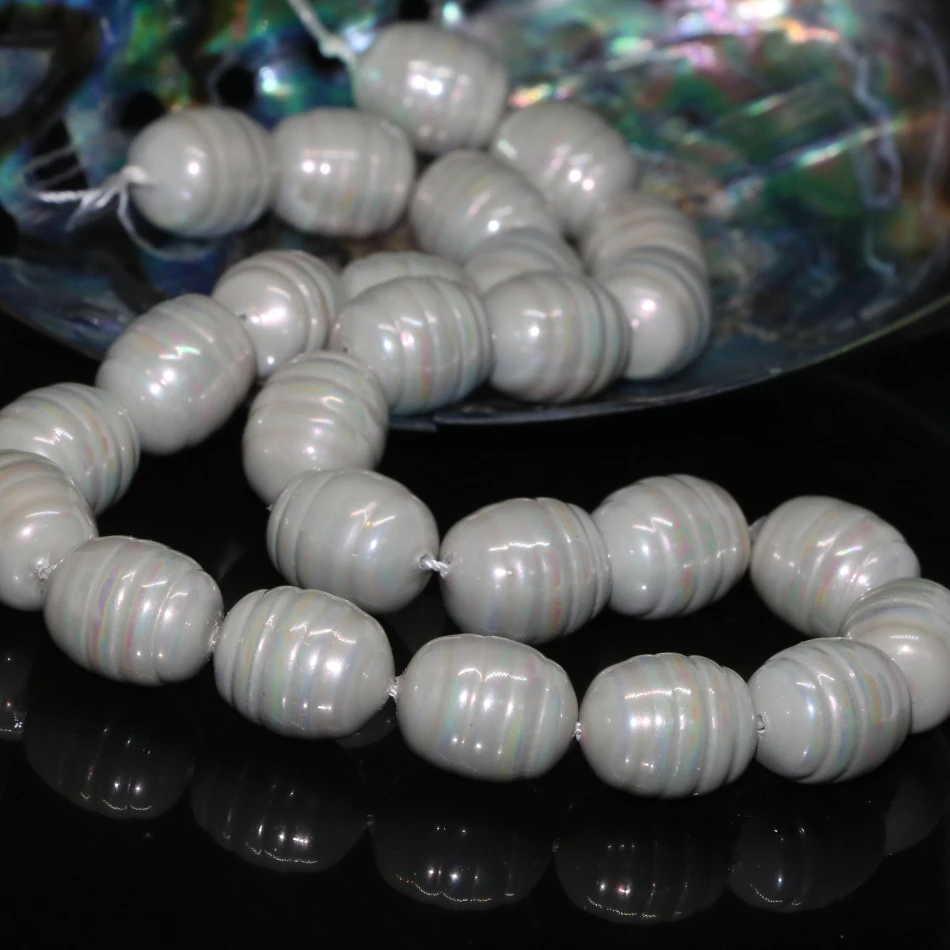 New fashion 12*15mm natural gray shell pearl barrel rice shape exquisite weddings gifts loose beads jewelry making 15inch B2271