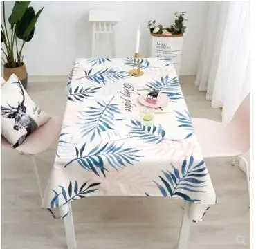 

Simple blue geometric waterproof tablecloth cotton linen plants leaves table cloth tea table mat household