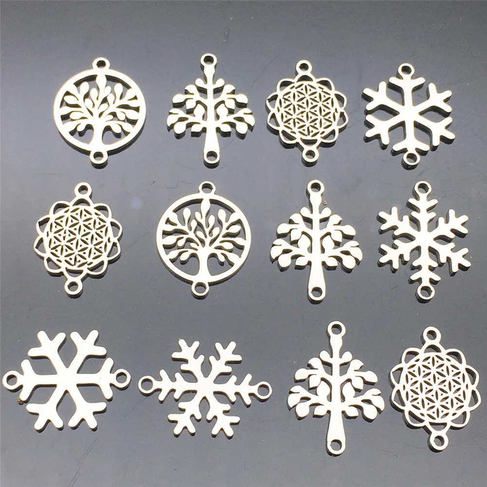 Christmas Snowflakes Tree Connectors 10pcs Stainless Steel Connector Necklace Bracelet Findings Diy Earrings Jewelry Making Tool