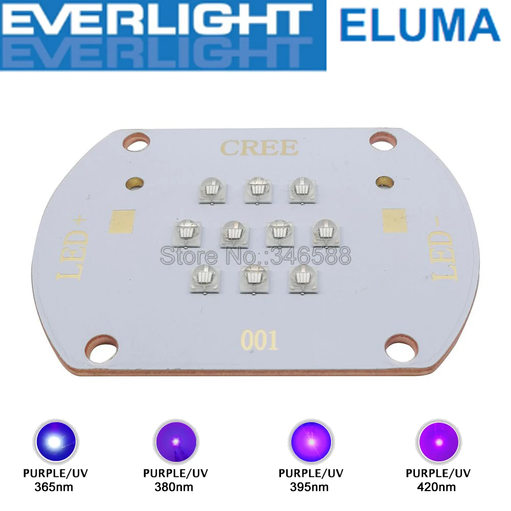 

Everlight 30W High Power Purple UV LED Emitter Lamp Light 10-Chip Multi-Chip Intergrated 365nm 380nm 395nm 420nm on Copper PCB