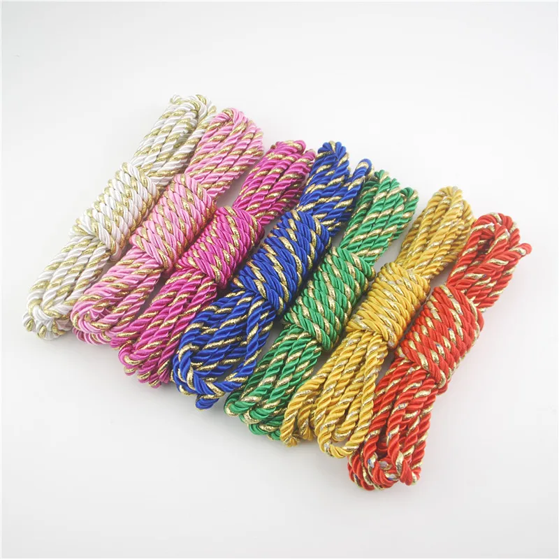 FASMILEY DIY Cord Jewelry Findings 5mm Braided Rope Multi Sparkle Gold Twisted Thread DIY Accessories String Supplys 100m ds219