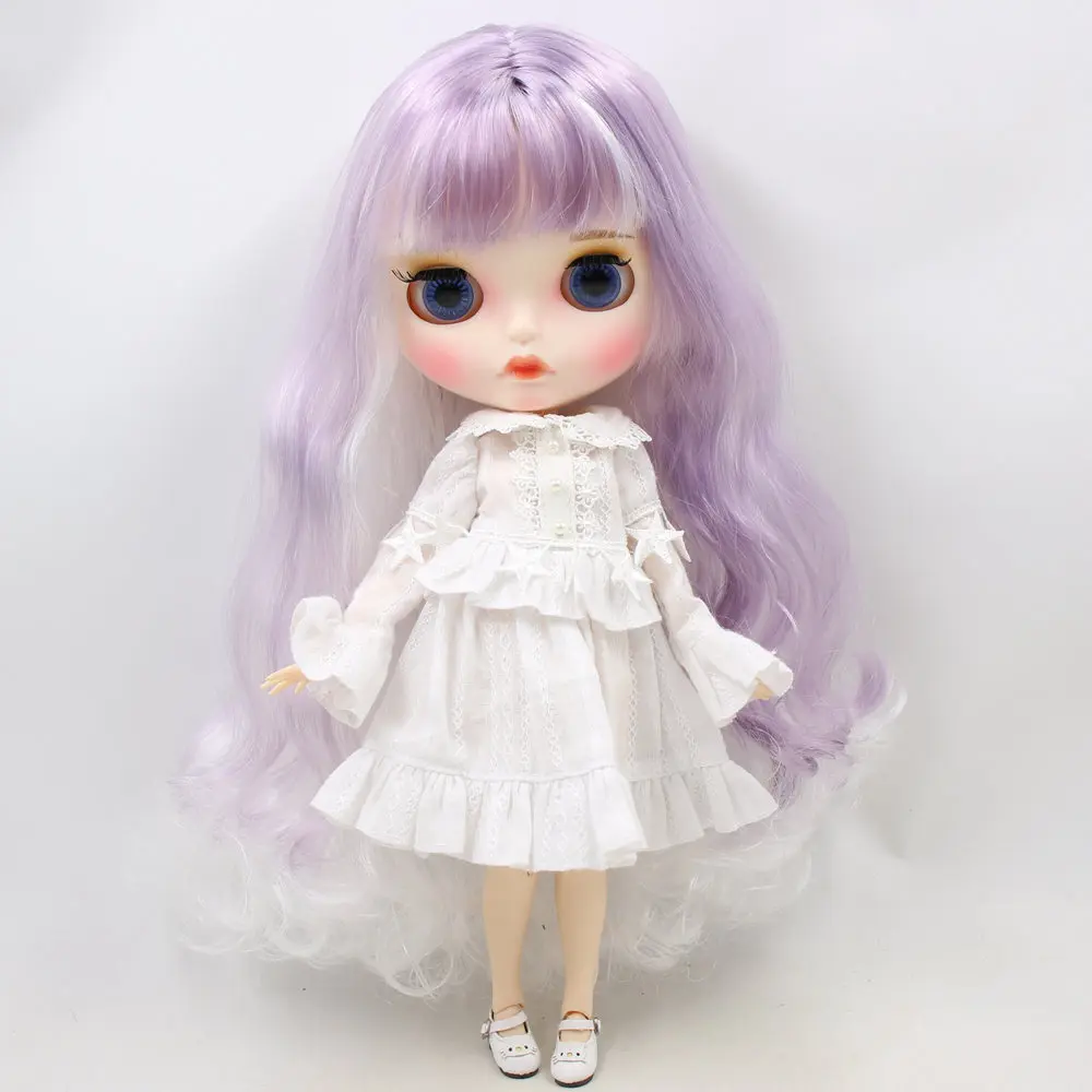 ICY DBS Blyth Doll For No.BL136/1049 White mix Purple hair Carved lips Matte face with eyebrows Joint body 1/6 bjd