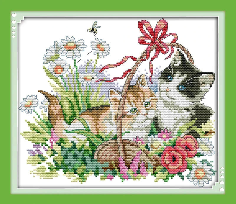 Four seasons cats cross stitch kit spring summer autumn winter 14ct 11ct count canvas embroidery DIY handmade needlework plus