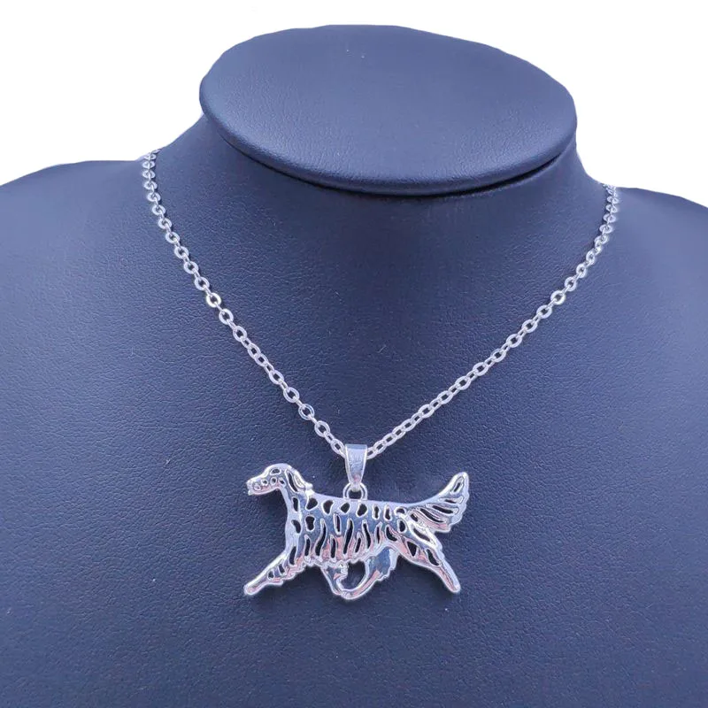 English Setter Dog Animal Pendant Necklace Gold Silver Plated Jewelry For Women Male Female Girls Ladies Punk Cute AKC N162