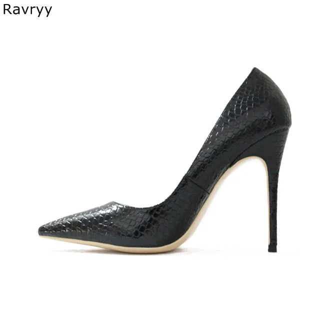 

Black Snakeskin Woman high heels Pointed Toe Sexy Pumps Thin heel female dress shoes stiletto OL out fits elegant party shoes