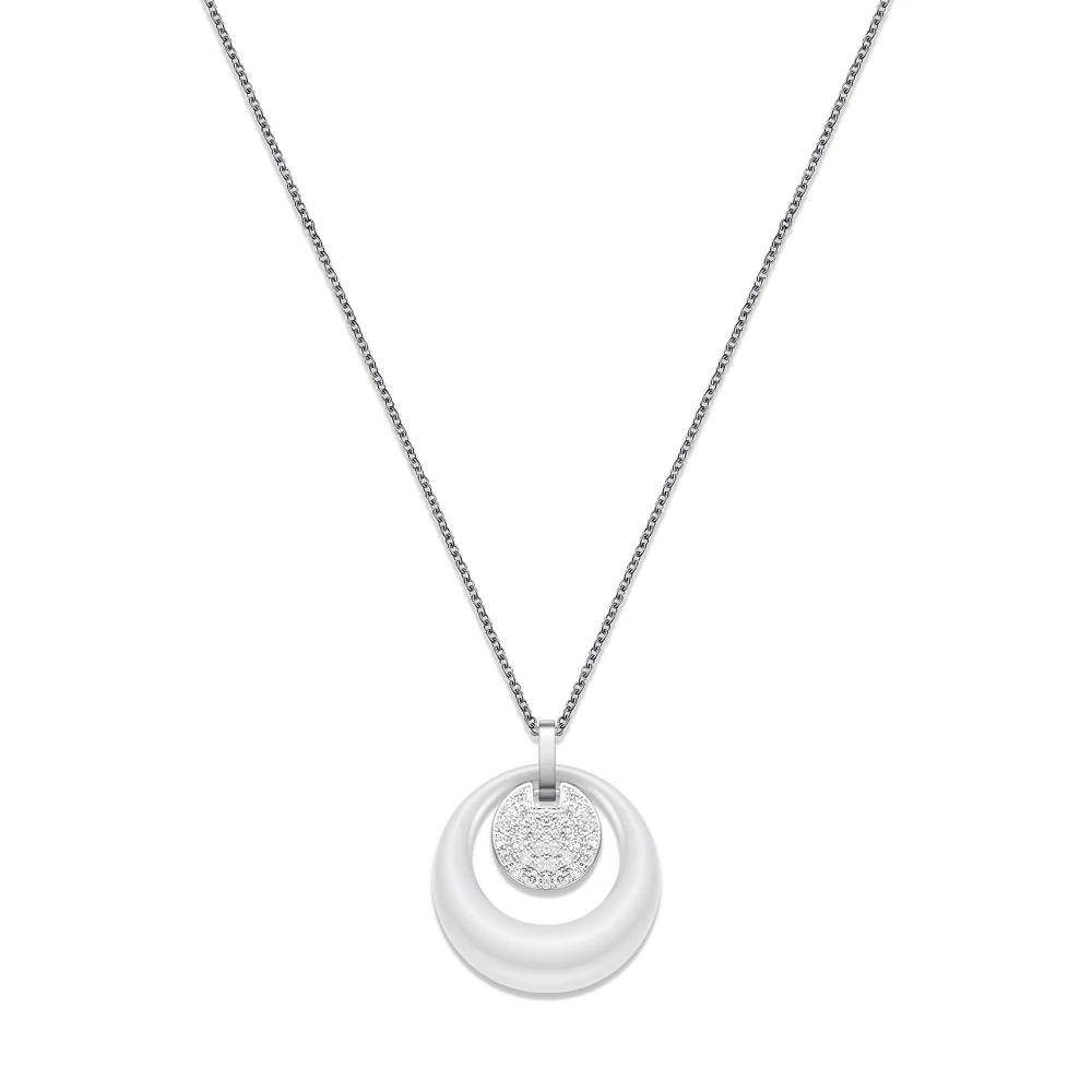 New Fashion Double Layers Circle Ceramic Pendant Necklace With AAA Cubic Zirconia Black and White Ceramic Necklace for Wedding