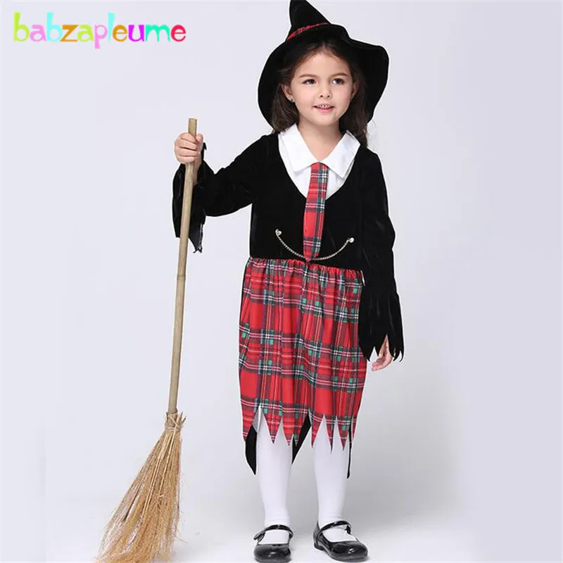 

babzapleume Brand Halloween Girls Clothes Plaid Print Bow Tie Children set boutique Kids Girl Clothing Baby Cosplay Costume Y028