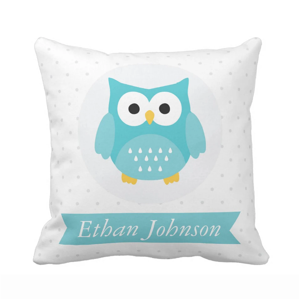 

Customized Baby Owl Nursery Throw Pillow Cover Square Polyester Cotton Cushion Cover Home Decor For Sofa, Baby Boy / Girl