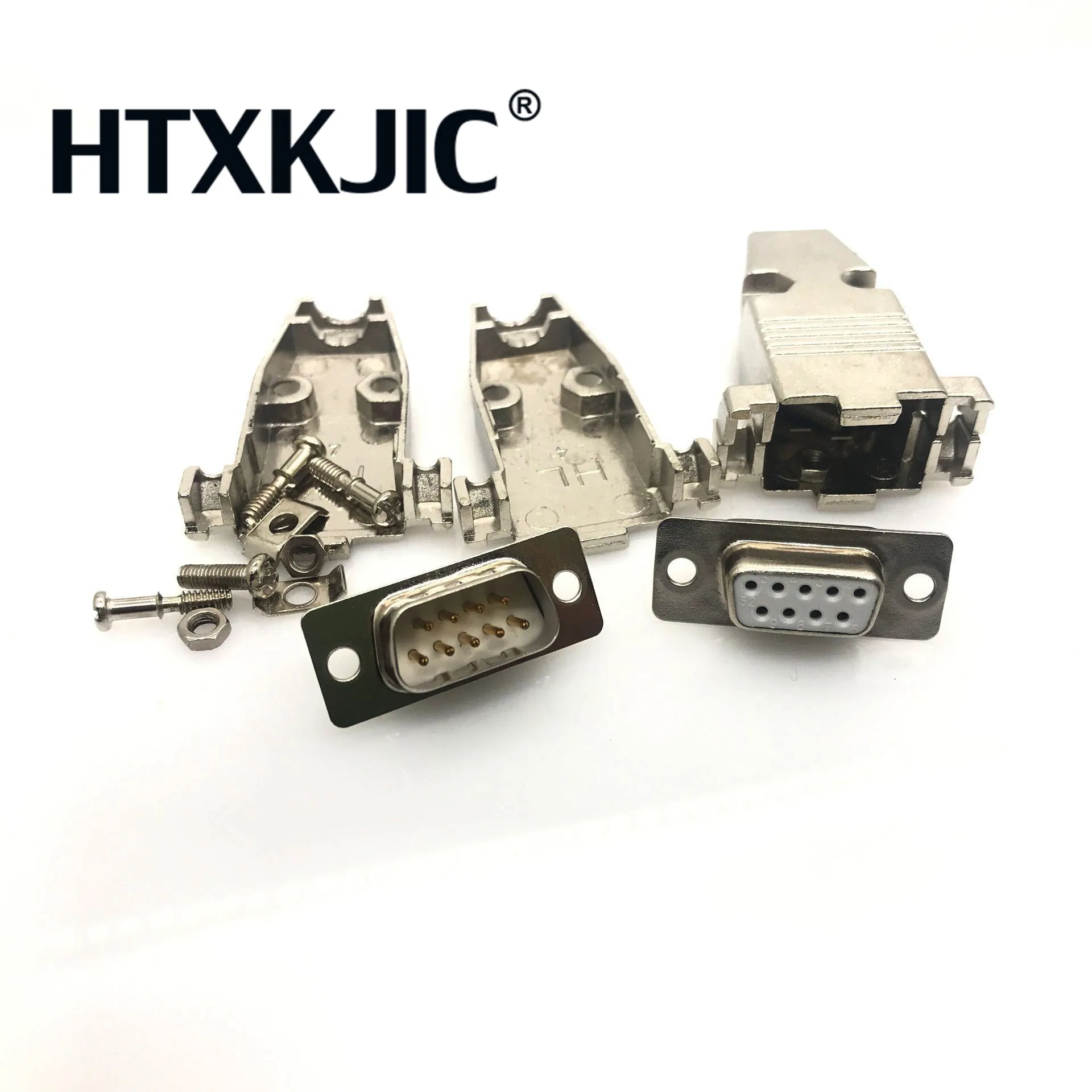 2pcsDB9 Metal connector adapter RS232 serial D Sub plug COM gold plated brass contactor 9 pin hole 2 row port socket female Male