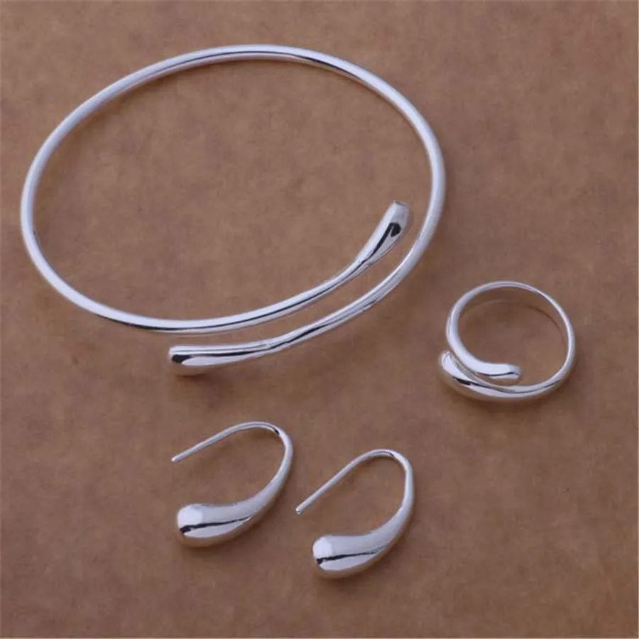 high quality silver color jewelry refined noble women wedding party bracelet rings earrings Jewelry Set Free shipping