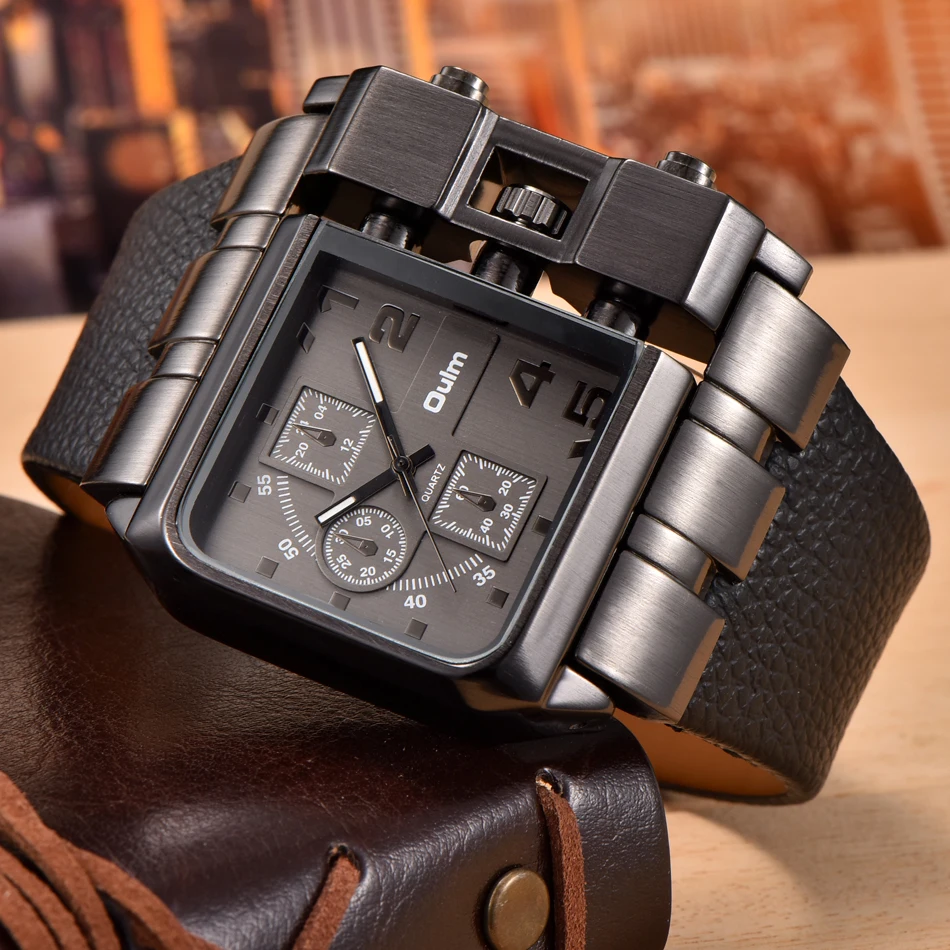 Oulm 3364 Fashion Casual Men Watch Big Size Square Face Wristwatch Male Clock Sport Unique Watches